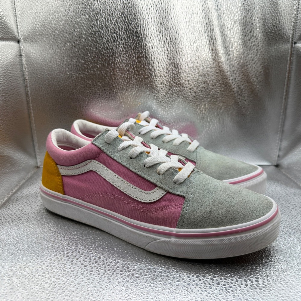 Size 7.0 Vans Old Skool Sneakers Juniors Pink Grey Yellow Excellent Multi-Color